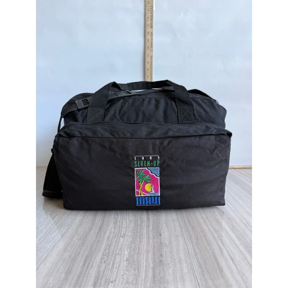 Rare Vintage 1991 Seven Up Maui Duffle Bag Black Y2K Travel Gym Weekender Retro